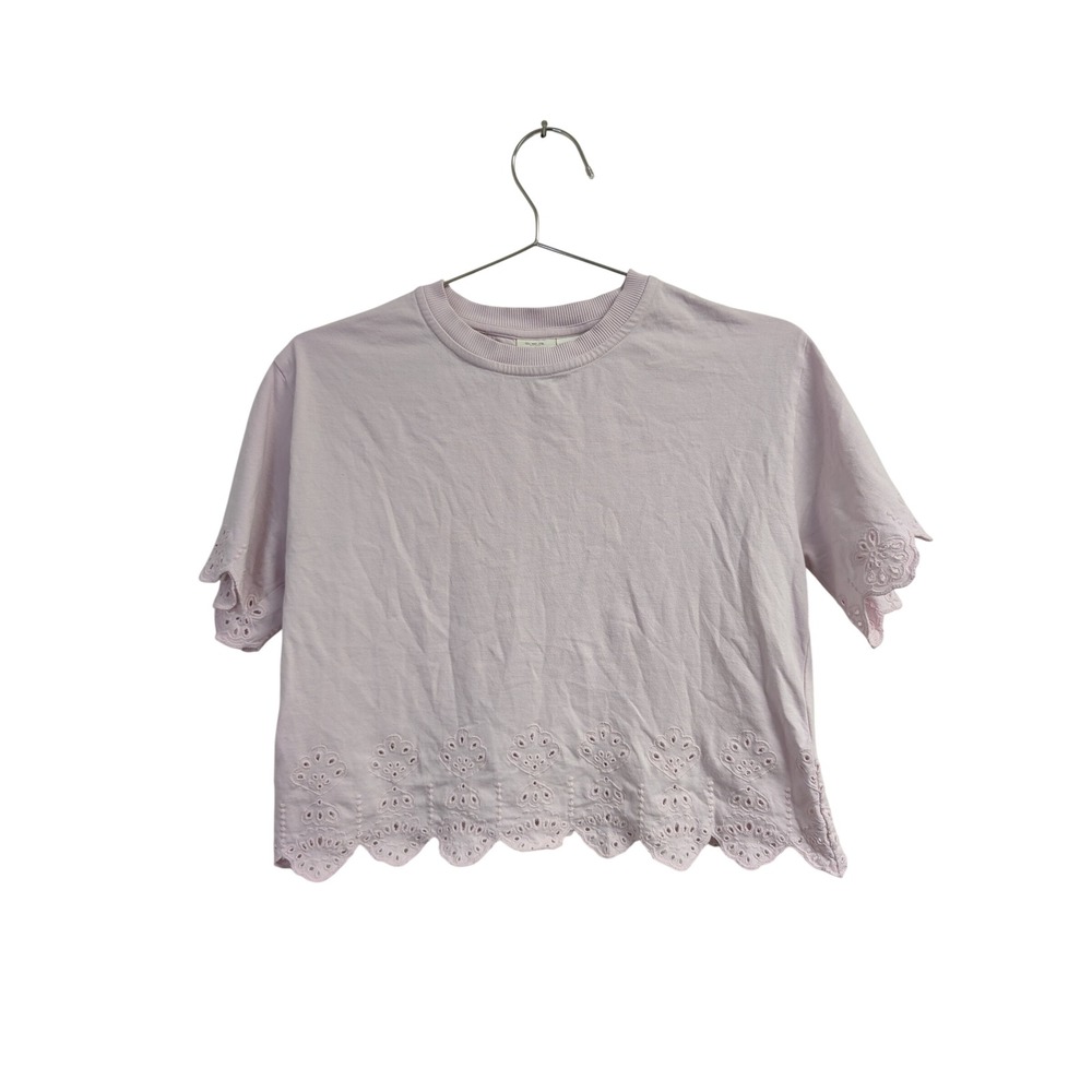 Sea New York x Zara Cropped Short Sleeve Shirt Dainty Eyelet Embroidery Pink XS
